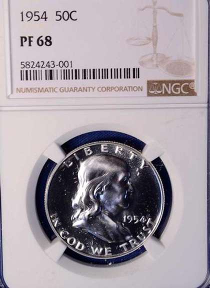 RARE 1954 PF68 Frankin Half, NGC