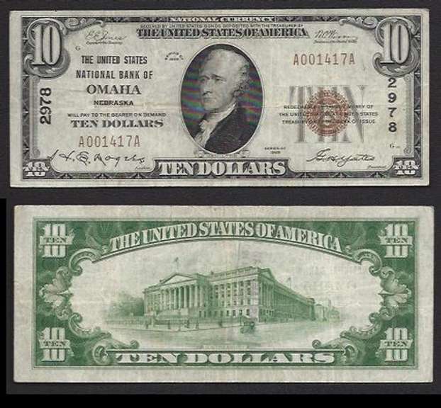 $10 1929 United States Nlt bank Omaha NE