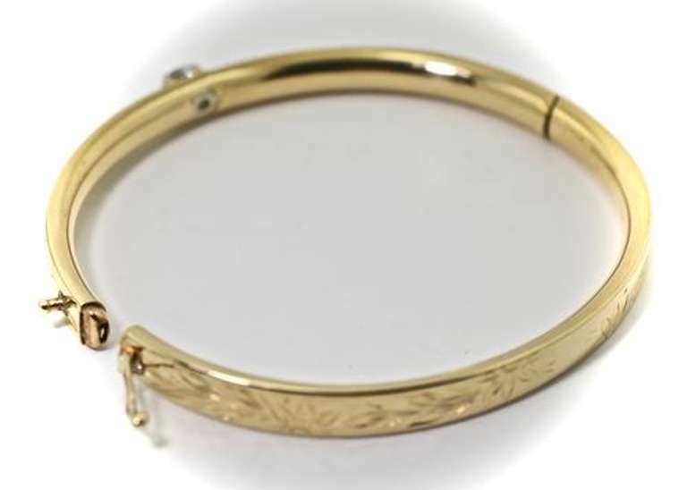 Vintage 14K Etched Bangle with Diamond Adornment