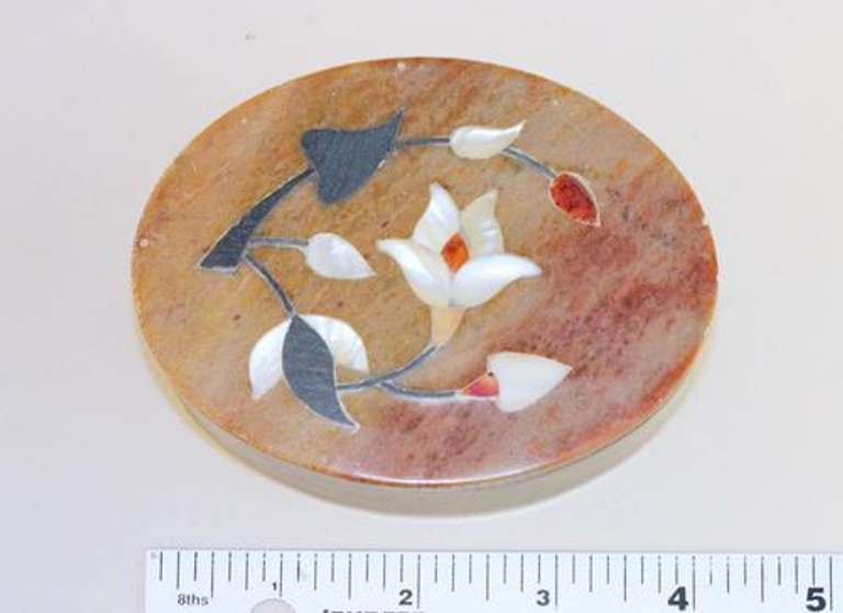 Floral Mother-of-Pearl Oval Soapstone Box