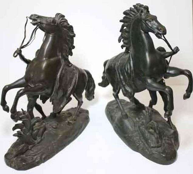 Pair Of 14 Inch Bronze Marleigh Horses By Cousteau