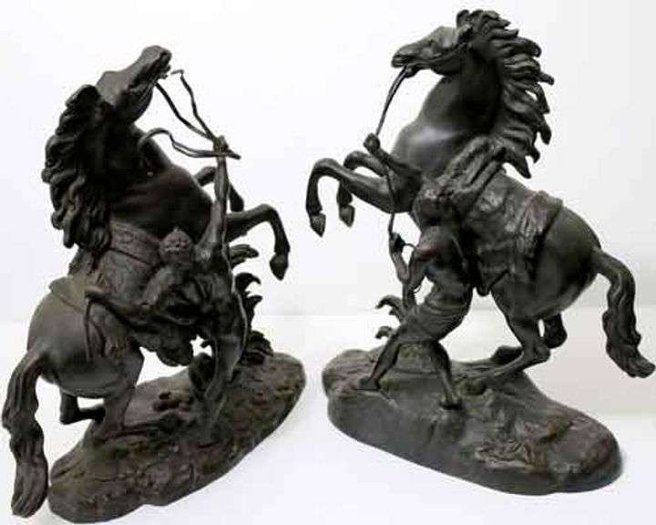 Pair Of 14 Inch Bronze Marleigh Horses By Cousteau