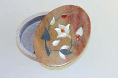 Floral Mother-of-Pearl Oval Soapstone Box