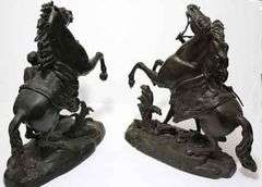 Pair Of 14 Inch Bronze Marleigh Horses By Cousteau