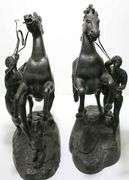 Pair Of 14 Inch Bronze Marleigh Horses By Cousteau