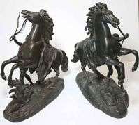 Pair Of 14 Inch Bronze Marleigh Horses By Cousteau