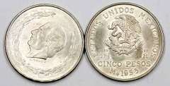 5 BU Mexico 5 Pesos Silver 1953 Bicent of Hidalgos Birth