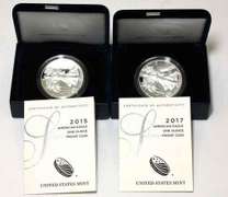 2015 W & 2017 W US Proof Silver Eagles with Boxs Papers
