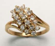 14KT Waterfall Diamond Cluster Ring