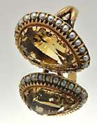 30 CARAT CTRINE/PEARL RING IN 14 KT YELLOW GOLD
