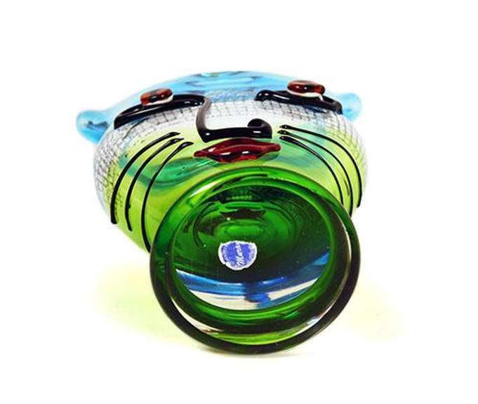 Gorgeous Murano Italian Glass Vase With Abstract Cat Woman Face Relief