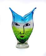 Gorgeous Murano Italian Glass Vase With Abstract Cat Woman Face Relief
