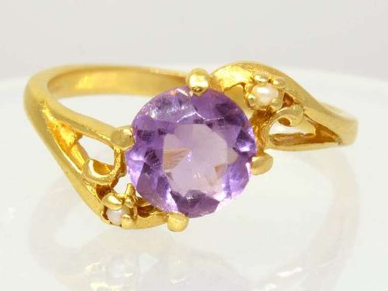 Amethyst & Seed Pearl Ring, Size 5.75