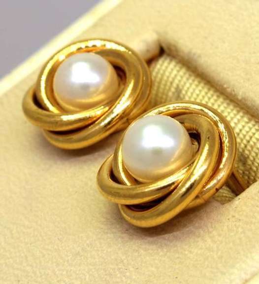 Gold Nest Pearl Post Earrings