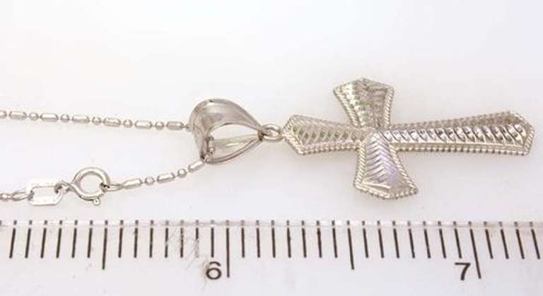 Textured White Gold Cross Pendant on 17.5in Chain