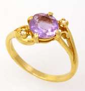 Amethyst & Seed Pearl Ring, Size 5.75
