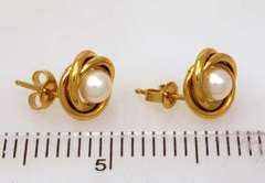 Gold Nest Pearl Post Earrings
