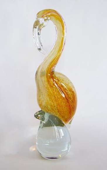 Mid Century Blown Art Clear And Yellow Glass Flamingo Figurine