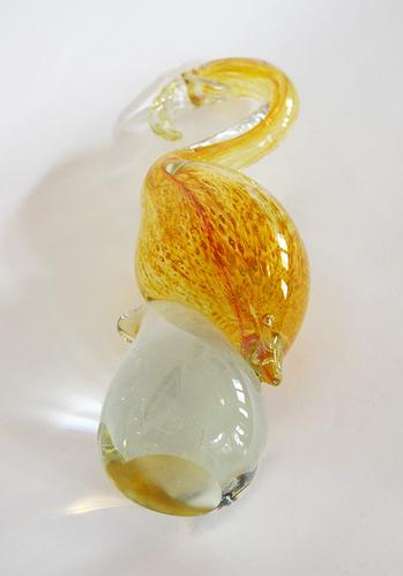 Mid Century Blown Art Clear And Yellow Glass Flamingo Figurine