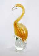 Mid Century Blown Art Clear And Yellow Glass Flamingo Figurine