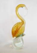 Mid Century Blown Art Clear And Yellow Glass Flamingo Figurine
