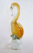 Mid Century Blown Art Clear And Yellow Glass Flamingo Figurine