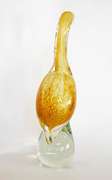 Mid Century Blown Art Clear And Yellow Glass Flamingo Figurine