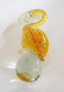 Mid Century Blown Art Clear And Yellow Glass Flamingo Figurine