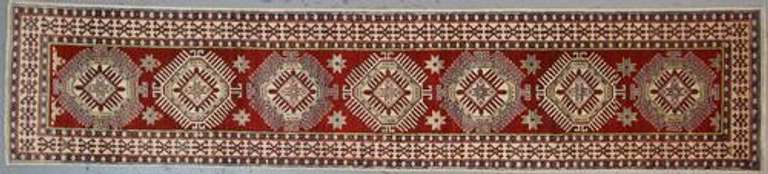 Handmade Pakistani Kazak Design Runner 2.7x12.5