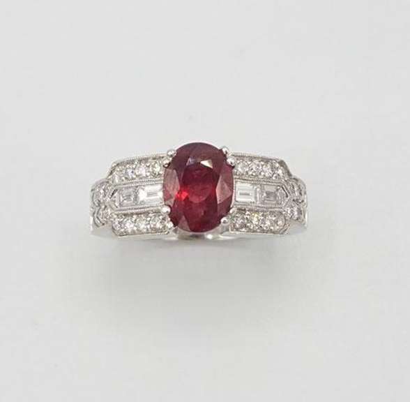 Lovely Ruby and Diamond 18kt White Gold Ring
