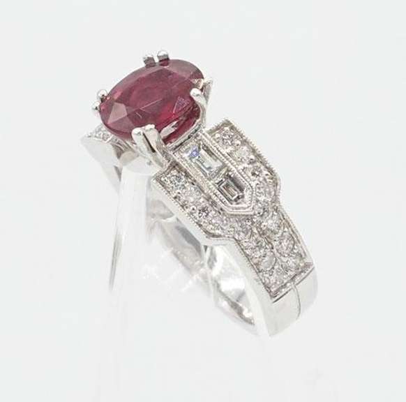 Lovely Ruby and Diamond 18kt White Gold Ring