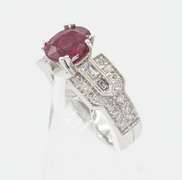 Lovely Ruby and Diamond 18kt White Gold Ring