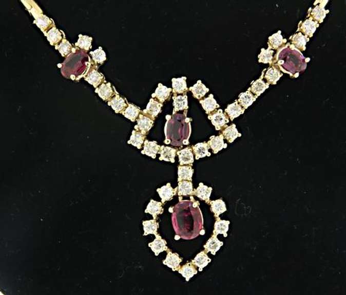 Fancy 14kt Yellow Gold Ruby and Diamond Necklace