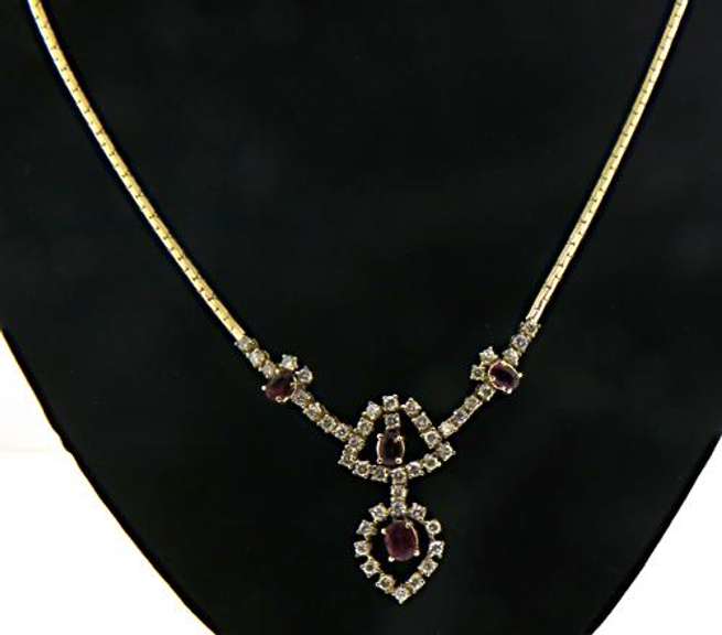 Fancy 14kt Yellow Gold Ruby and Diamond Necklace