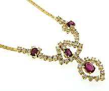 Fancy 14kt Yellow Gold Ruby and Diamond Necklace