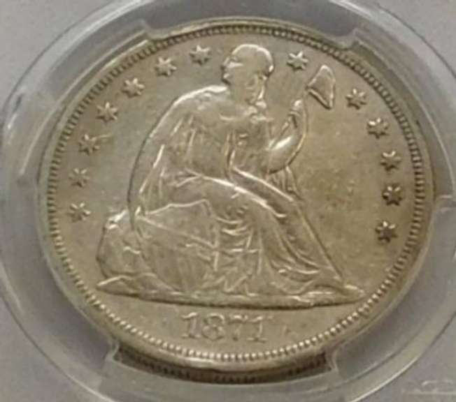 1871 Seated Dollar PCGS VF-Details, w/Motto, luster