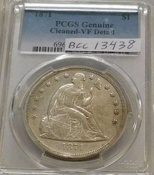 1871 Seated Dollar PCGS VF-Details, w/Motto, luster