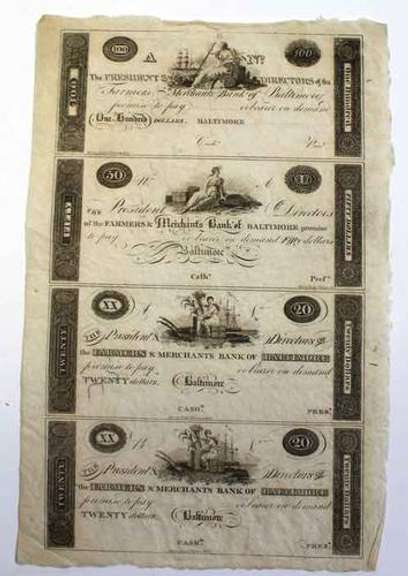 Farmers &Merchants Bank of Baltimore Early Obsolete Sheet