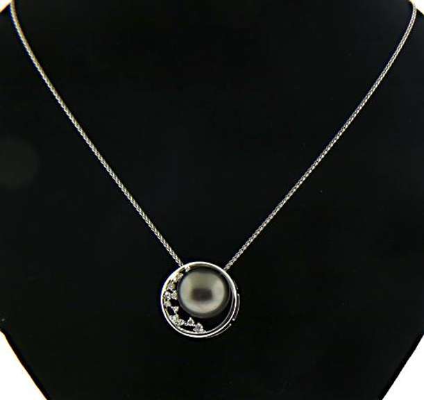 White Gold Tahitian Pearl and Diamond Pendant Necklace
