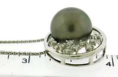 White Gold Tahitian Pearl and Diamond Pendant Necklace
