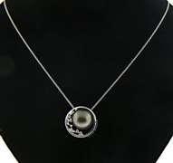 White Gold Tahitian Pearl and Diamond Pendant Necklace