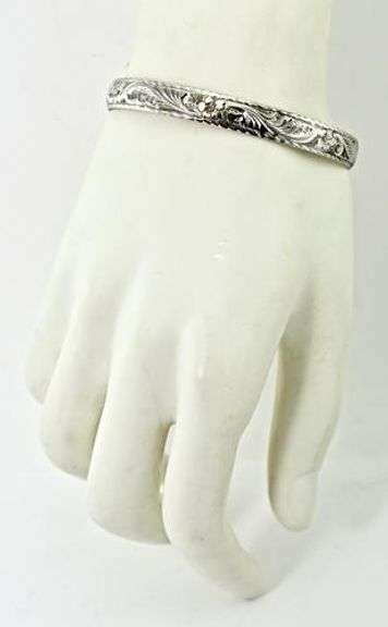 Ornate and Sturdy 14K White Gold Bangle