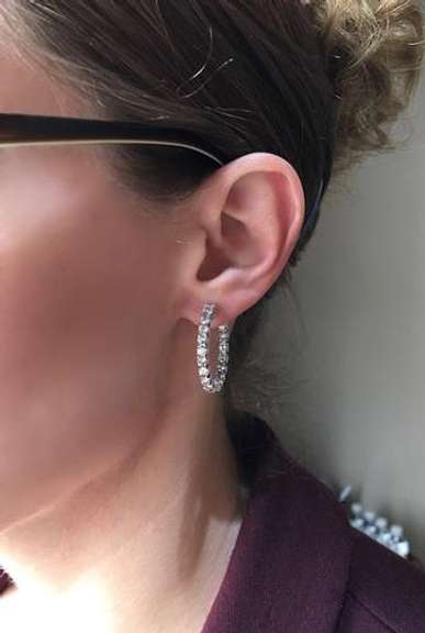 14K White Gold Diamond Hoop Earrings