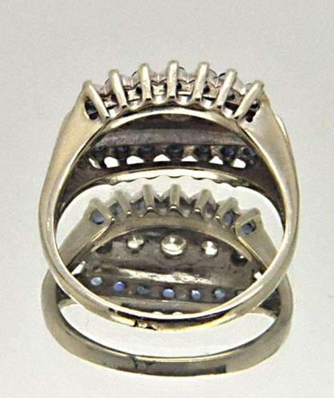 14 KT WHITE GOLD LADIES DIAMOND AND SAPPHIRE RING.