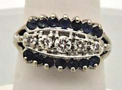 14 KT WHITE GOLD LADIES DIAMOND AND SAPPHIRE RING.