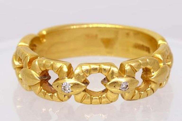 Gold Buckle Band with Diamonds, Size 8