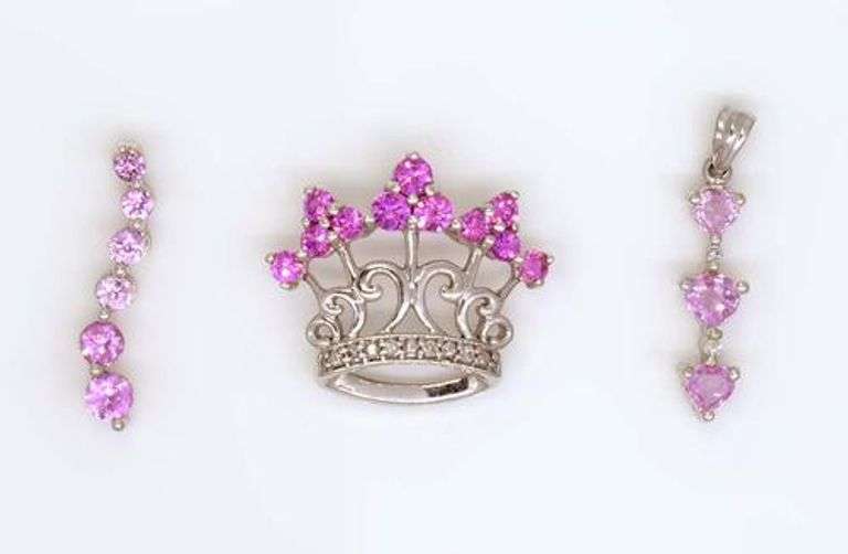 Three Pink Sapphire Pendants in White Gold