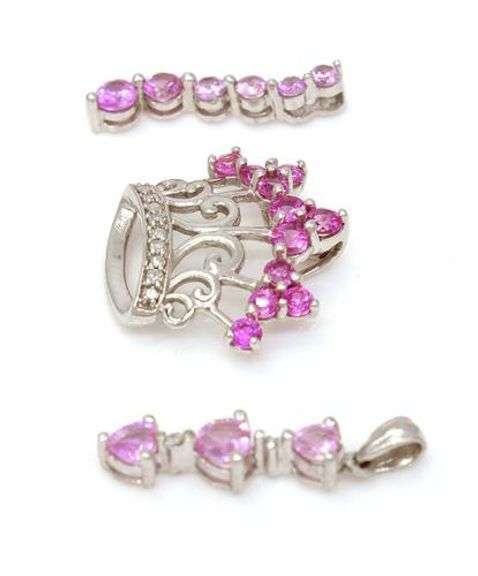 Three Pink Sapphire Pendants in White Gold