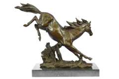 Agile Wild Stallion Horse Race Bronze Sculpture on Marble