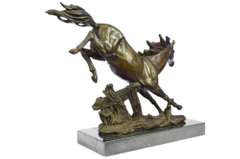 Agile Wild Stallion Horse Race Bronze Sculpture on Marble